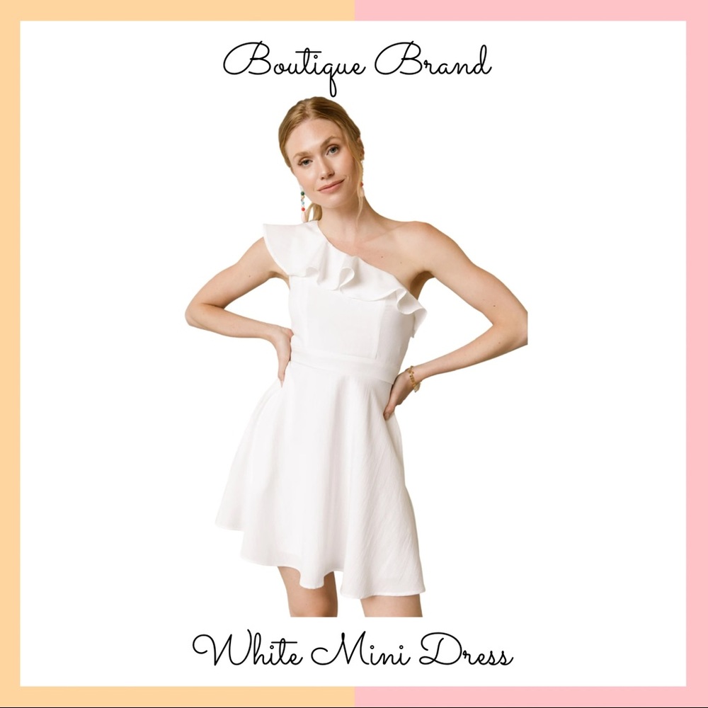 White One Shoulder Ruffle Mini Dress